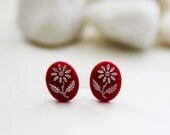 Vintage Sweet Daisy Post Earrings. Red (VER-06)
