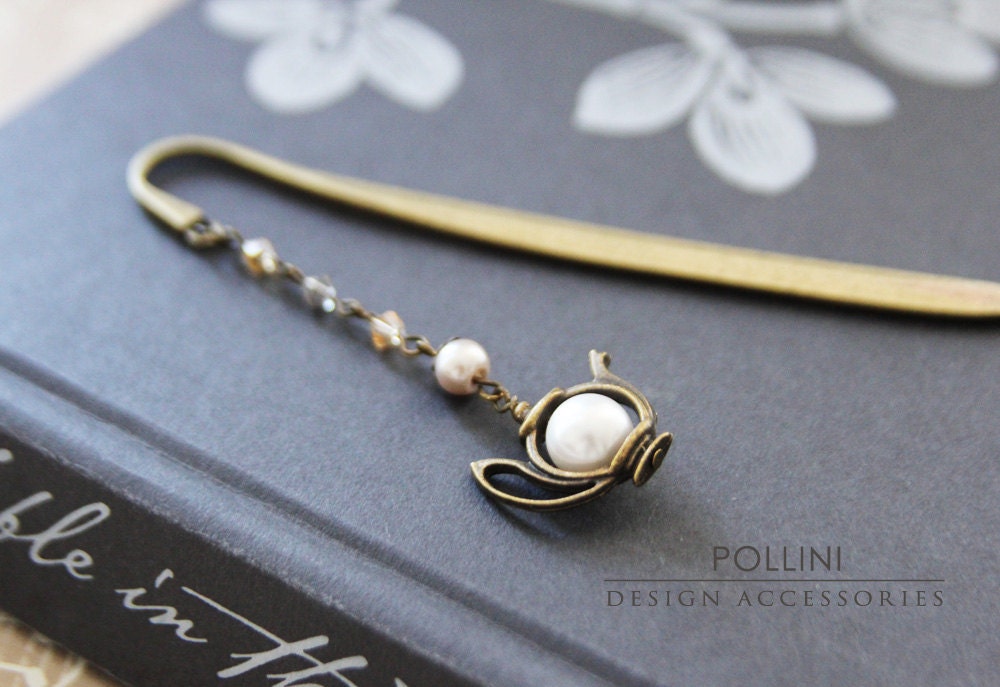 Vintage Teapot Bookmark/ Letter Opener - Swaroski Pearls and Crystals
