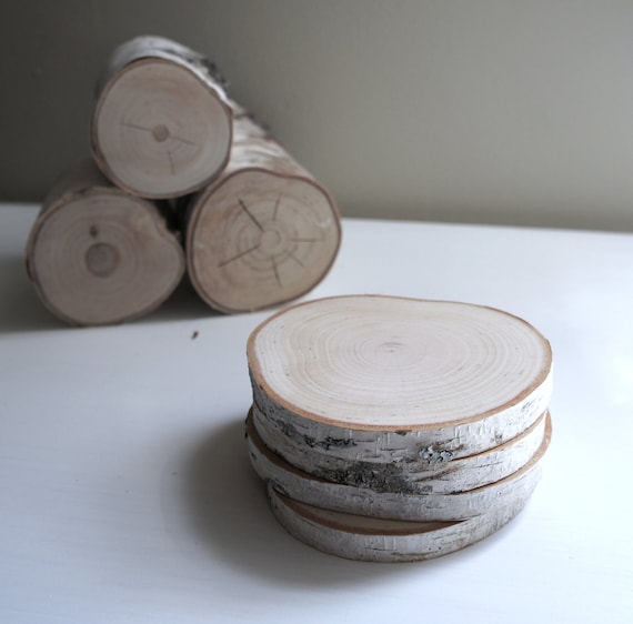 natural white birch wood coaster - set of 4