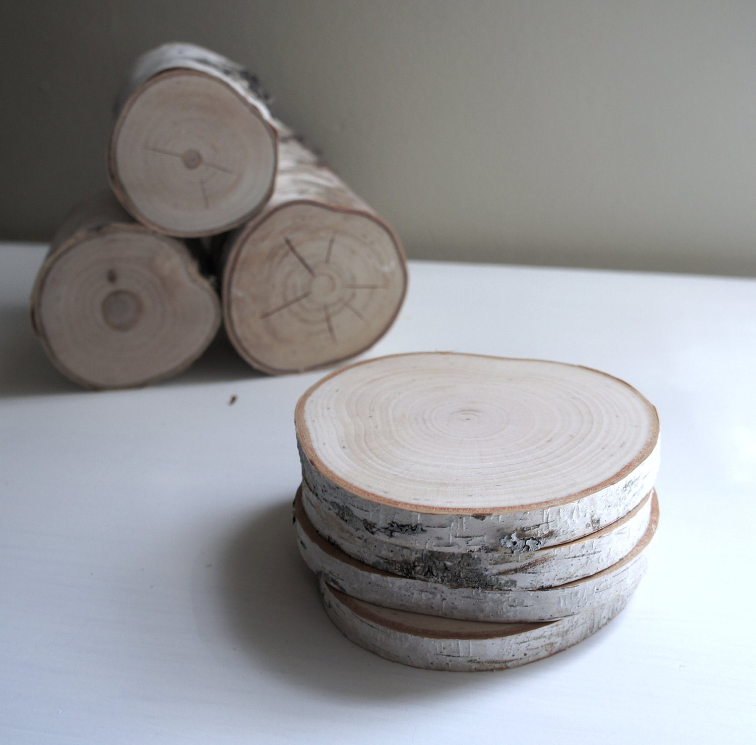 natural white birch wood coaster - set of 4