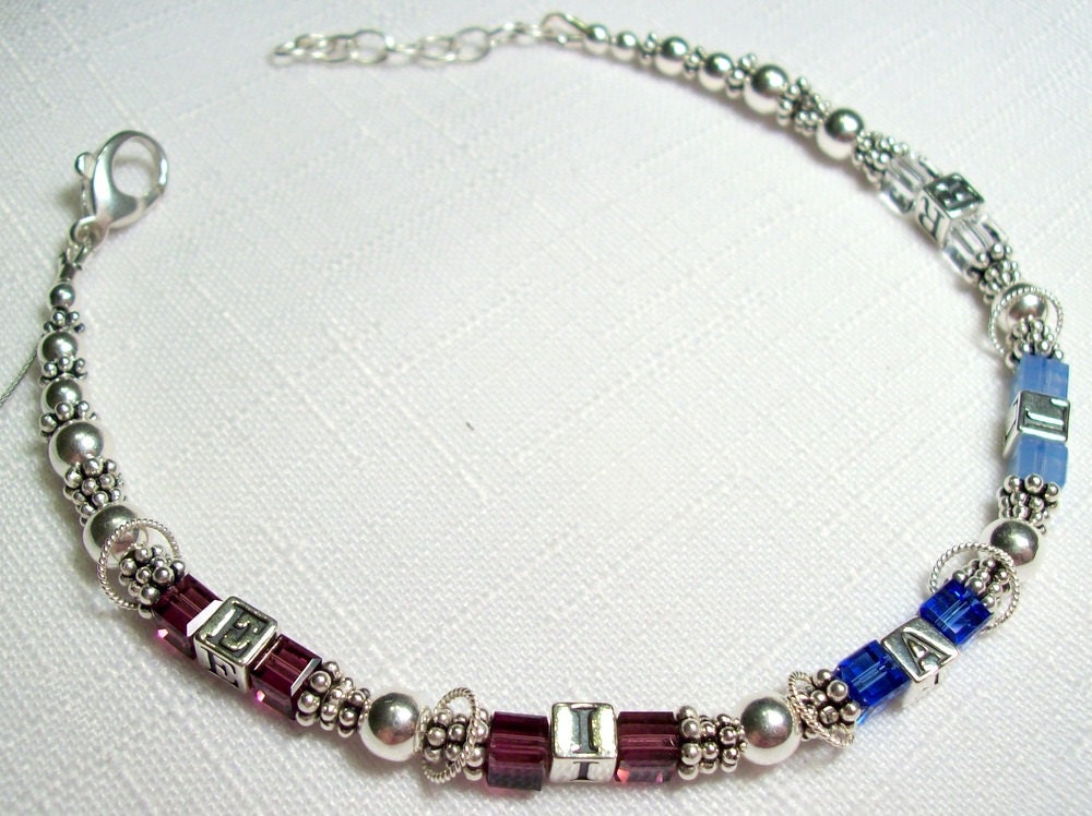 Mother or Grandmother Initial and Birthstone Family Bracelet
