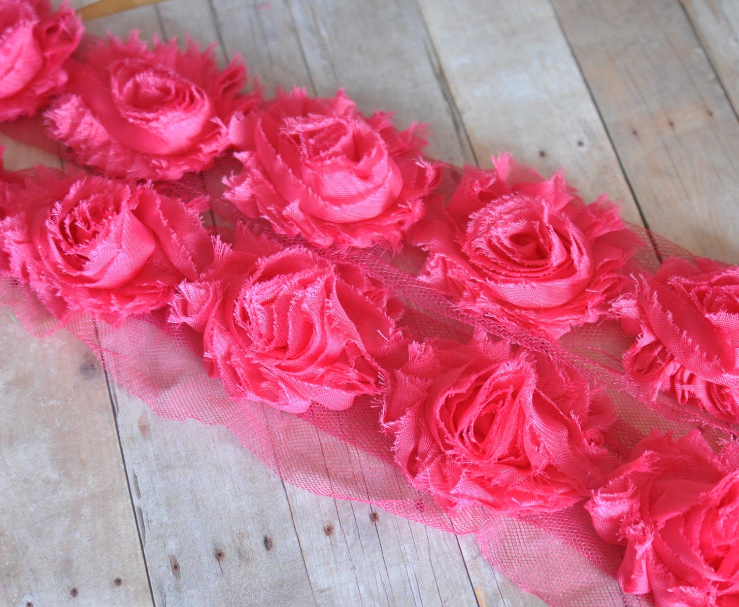 Shabby Rose Trim-Single Yard-Hot Pink