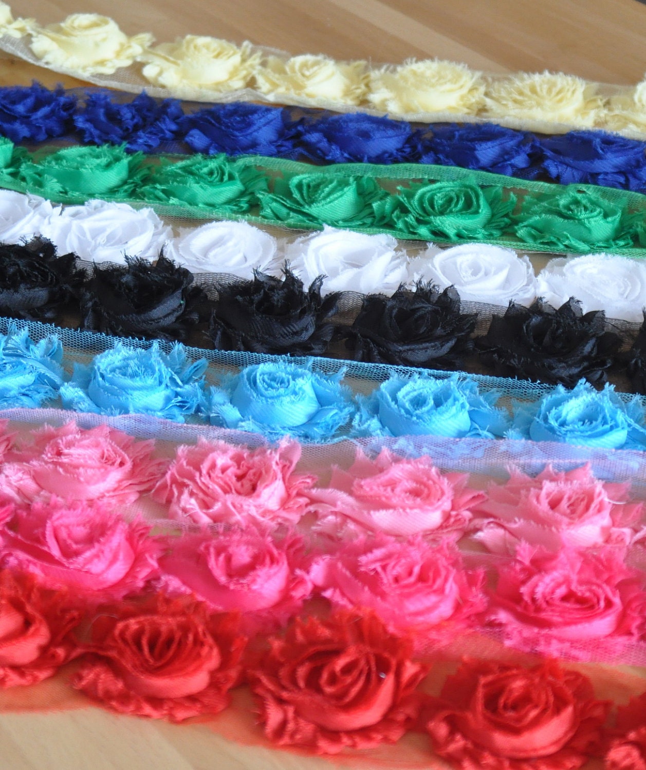 Shabby Rose Trim-Single Yard-Hot Pink