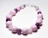 Breast Cancer Awareness Inspired - Pink Bracelet - Bubblegum Polymer Clay Beads - Amethyst - Crackle Glass - Teen - Women