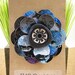 Recycled Soda Can Art. Blue Rose with Button Brooch/Pin. Monster Blue Flower