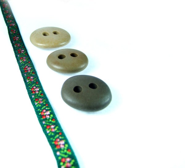 Double Drilled Beach Stone / Genuine Big Stone Buttons - 3 pcs