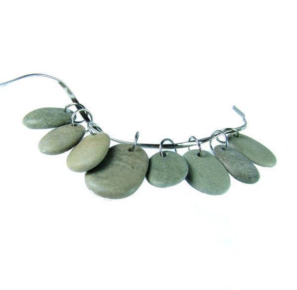 Top Drilled Grey Beach Stones with Jumprings 8 pcs