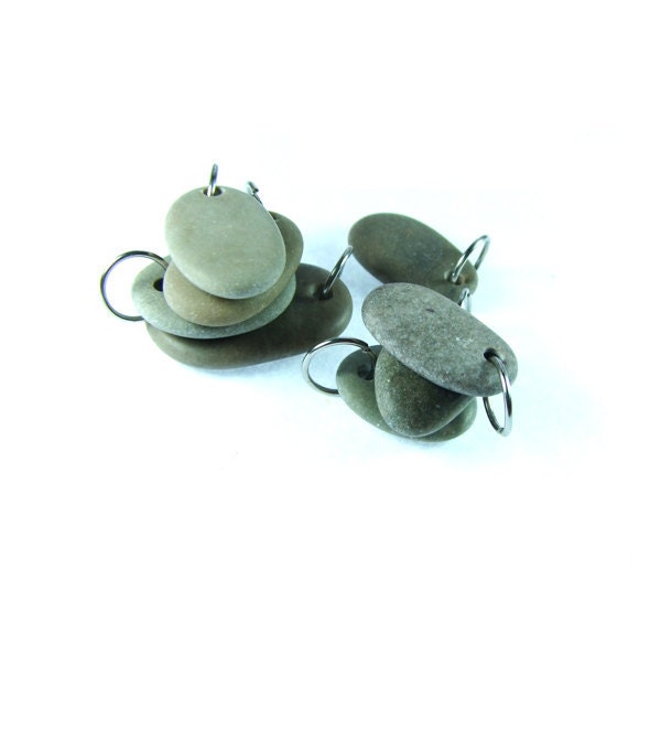 Top Drilled Grey Beach Stones with Jumprings 8 pcs
