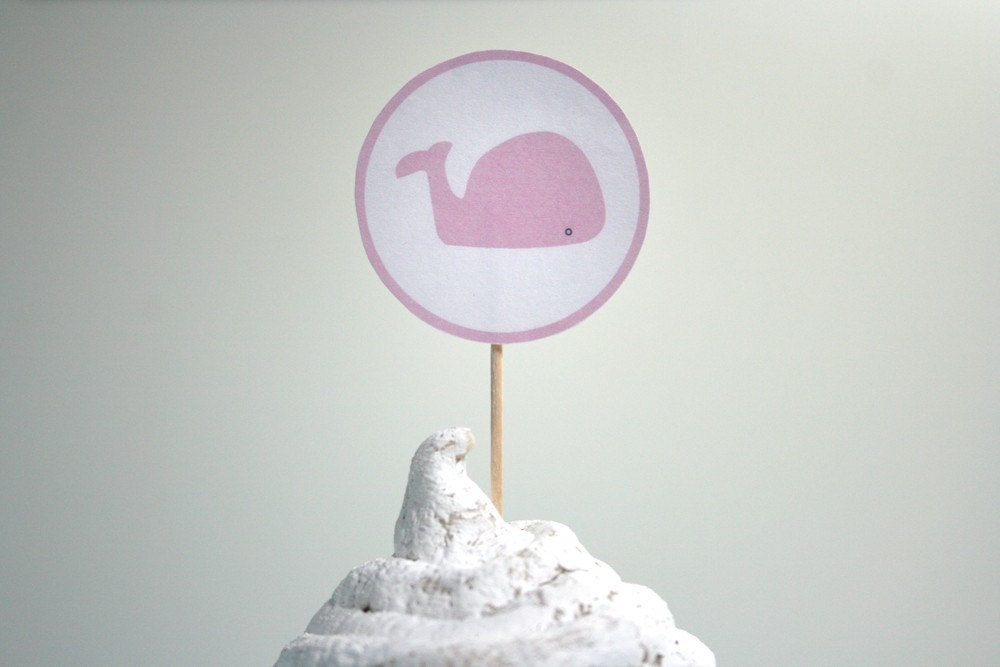 Printable Cupcake Toppers - Baby Girl Pink Whale (402)