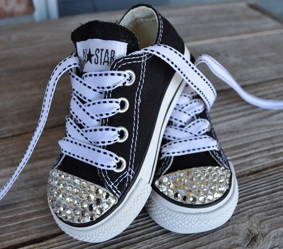 Swarovski Crystal Embellished Infant Toddler Childrens All Star Converse- Black
