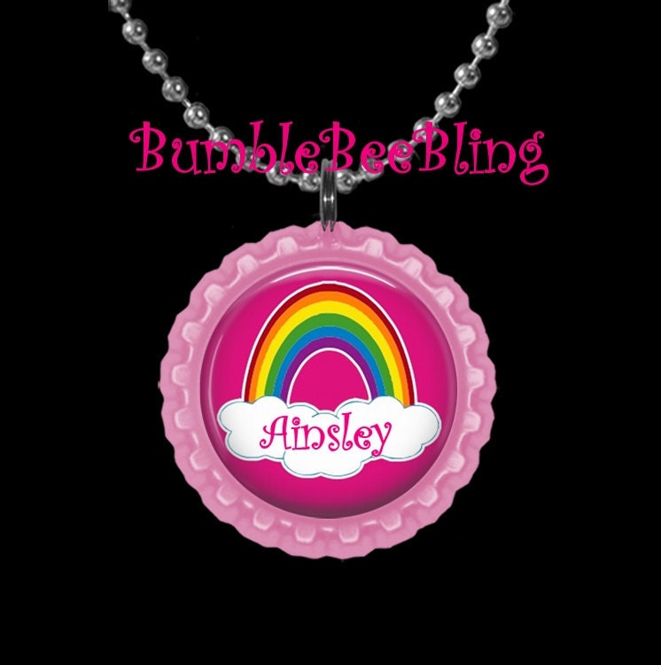Rainbow Pretty Pink Personalized Pendant Necklace Key Chain or Zipper Pull