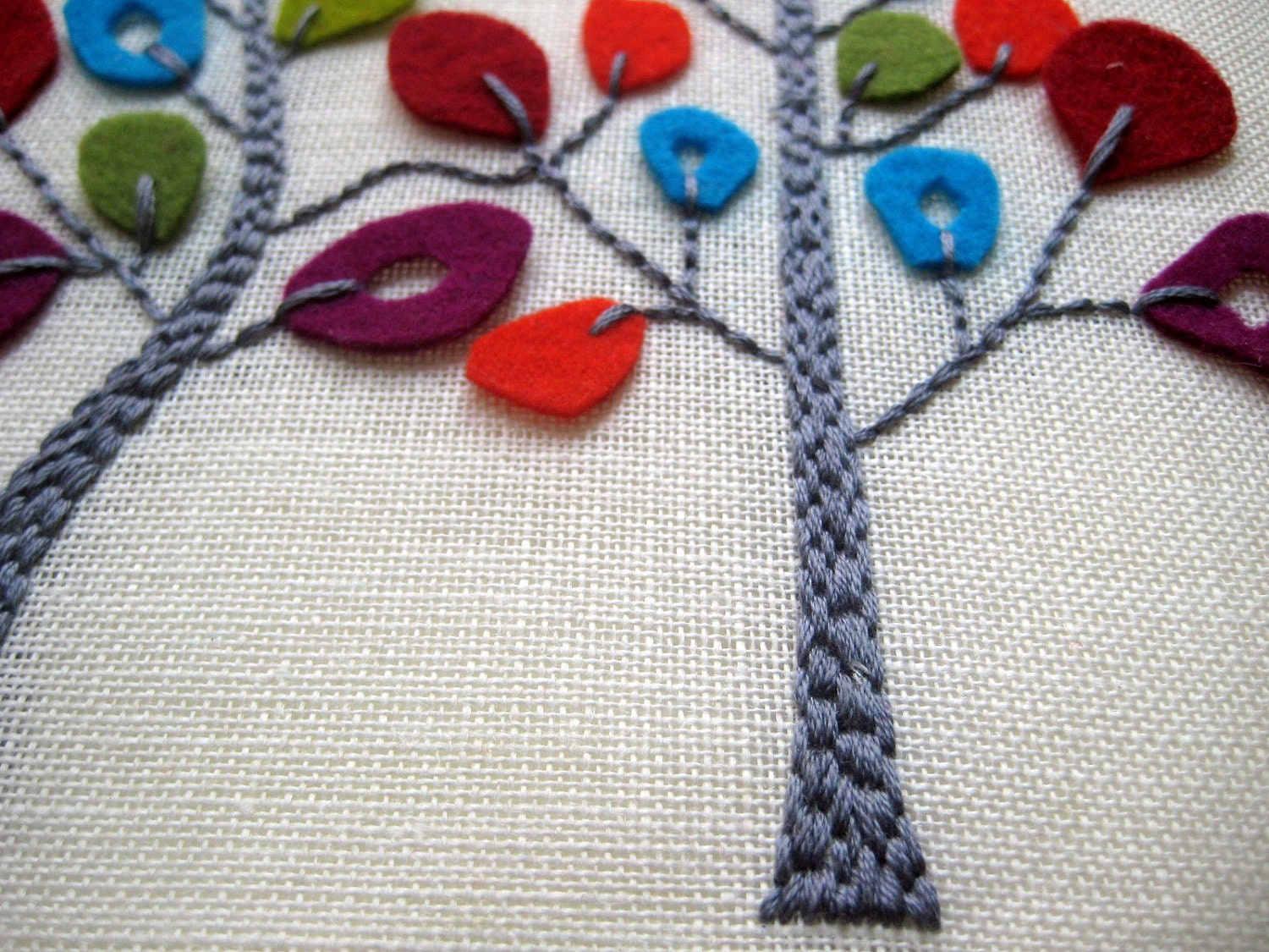Trees in Bloom - Hand Embroidered Hoop Art in 8 inch hoop. Multicolored