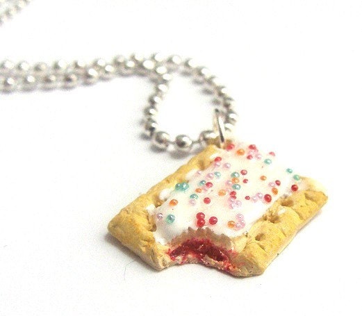 Pop Tart Necklace - Strawberry - Kawaii Cute Necklace - Trendy Food Jewelry - Polymer Clay