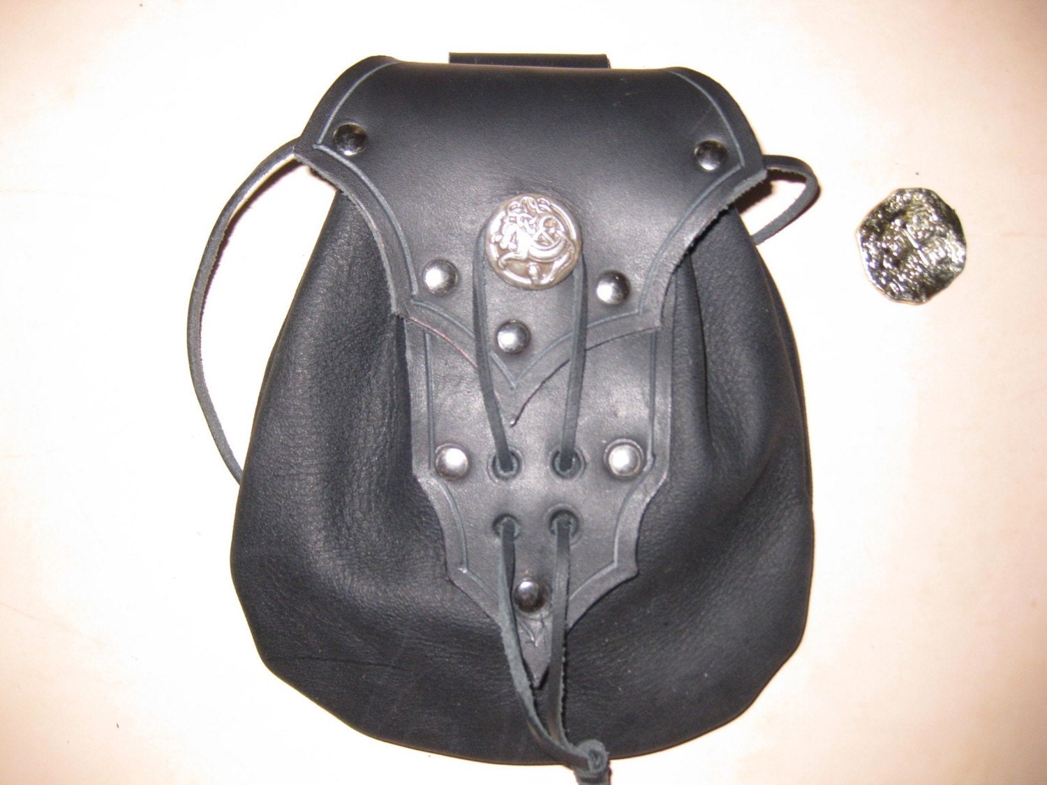 Black Leather Pirate / Biker Belt Bag
