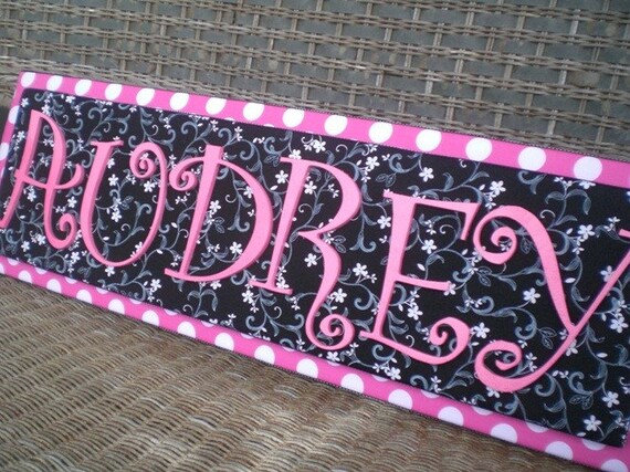 Nursery Letters, 2-6 Lettes, Name Sign, Wall Letters, Upholstered Letters, Name Plaque, Pink and Black, Painted Letters, Wood Letters,