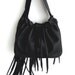 black leather handbag, shoulder purse,  boho with   flower, rose, fringe and ruffle by tuscada, made to order