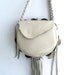 cream vanilla leather handbag, messenger with flower and fringe, by Tuscada. Made to order.