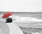 Abstract Photography -Black White Red Art, Red Home Decor, Red Wall Art,  8x10 Print Burgunday Maroon Red Umbrella Travel Photo - BreeMadden