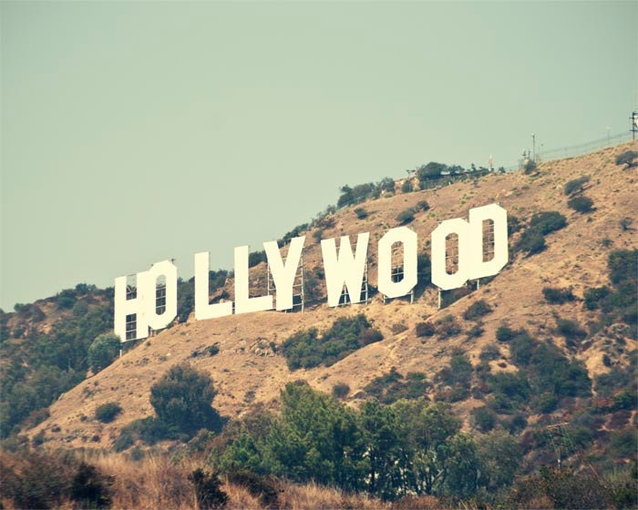 Travel Print-Hollywood California- Spring Break Travel Retro Hollywood Sign Los Angeles-Seafoam Green Landmark Photography