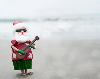 SALE Hula Santa Claus-Christmas Card, Santa On The Beach, Santa Claus Holiday Card, Beach, Water, Ocean, Christmas At The Beach