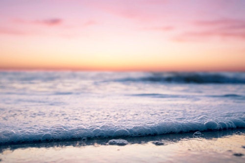 Sunset Photo- Summer Beach Photography- California Coastal Photo Wall Decor- Pink Orange Purple Blue Waters12x18 Photograph