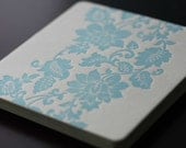 Floral Lace letterpress coasters, set of 6 square in Powder Blue