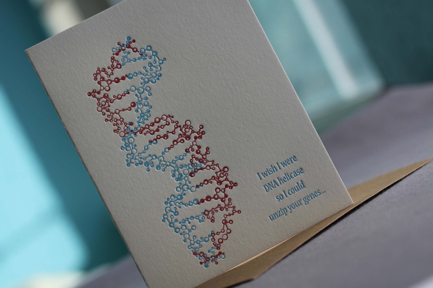 DNA, unzip your genes-- nerdy letterpress greeting card (naughty science), perfect for Valentine's Day