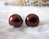 Pearl Earrings - AAA 7.5-8.0mm Chocolate Freshwater Pearl Stud Earrings - Free shipping
