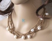 Pearl Necklace - 18 inches 5 Row 10-11mm White Freshwater Pearl Necklace (Coffee String) - Free shipping