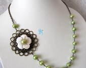 Pearl Necklace - 20 inches 10-11mm Grass Green Freshwater Pearl Necklace B Bronze - Free shipping