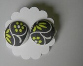 Charcoal floral covered button earrings