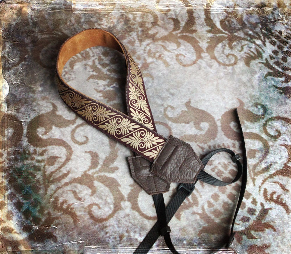 Burgundy Scrolls Leather and Suede Camera Strap
