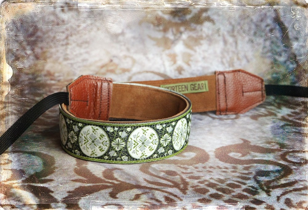 Green and Black Leather and Suede Camera Strap