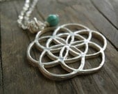 Cyber Monday Sale Silver Turquoise Necklace The "Seed Of Life" Pendant , Sterling Silver Gift for her, For Him