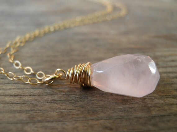 Graduation Gifts, Pink Jewelry Nostalgic Rose Quartz Pendant Gold Filled Necklace, Romantic Feminine Soft Jewelry,Gift For Her