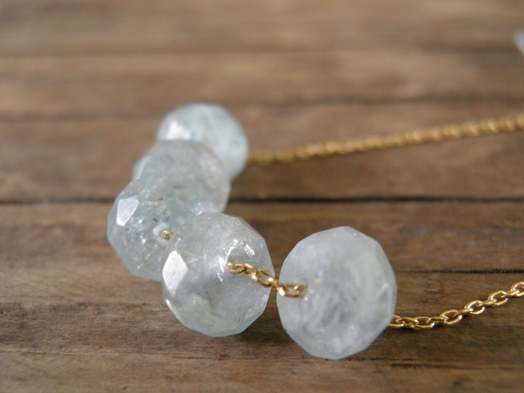 Spring Jewelry Aquamarine Necklace, Faceted Rough Finished Aquamarine Crystal Blue, 14k Gold Filled, Feminine Gift For Her, March Birthstone