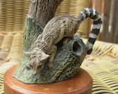 Hamilton Collection Audubon Bronzes Ringtail Cat Lemur Solid Wood Base 1977 Vintage