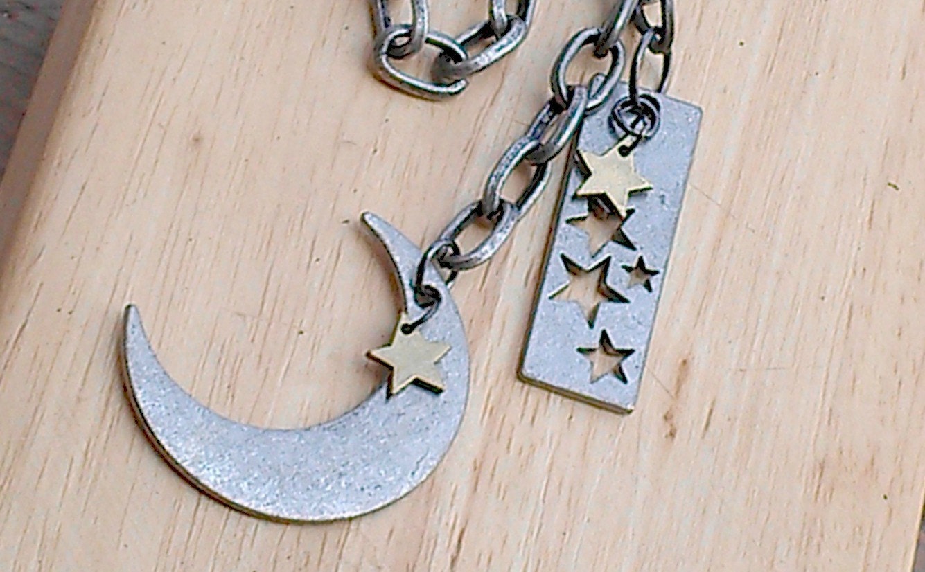 Moon Necklace on Moon Stars Women Jewelry Women Gift Men Gift Metal Celestial Necklace