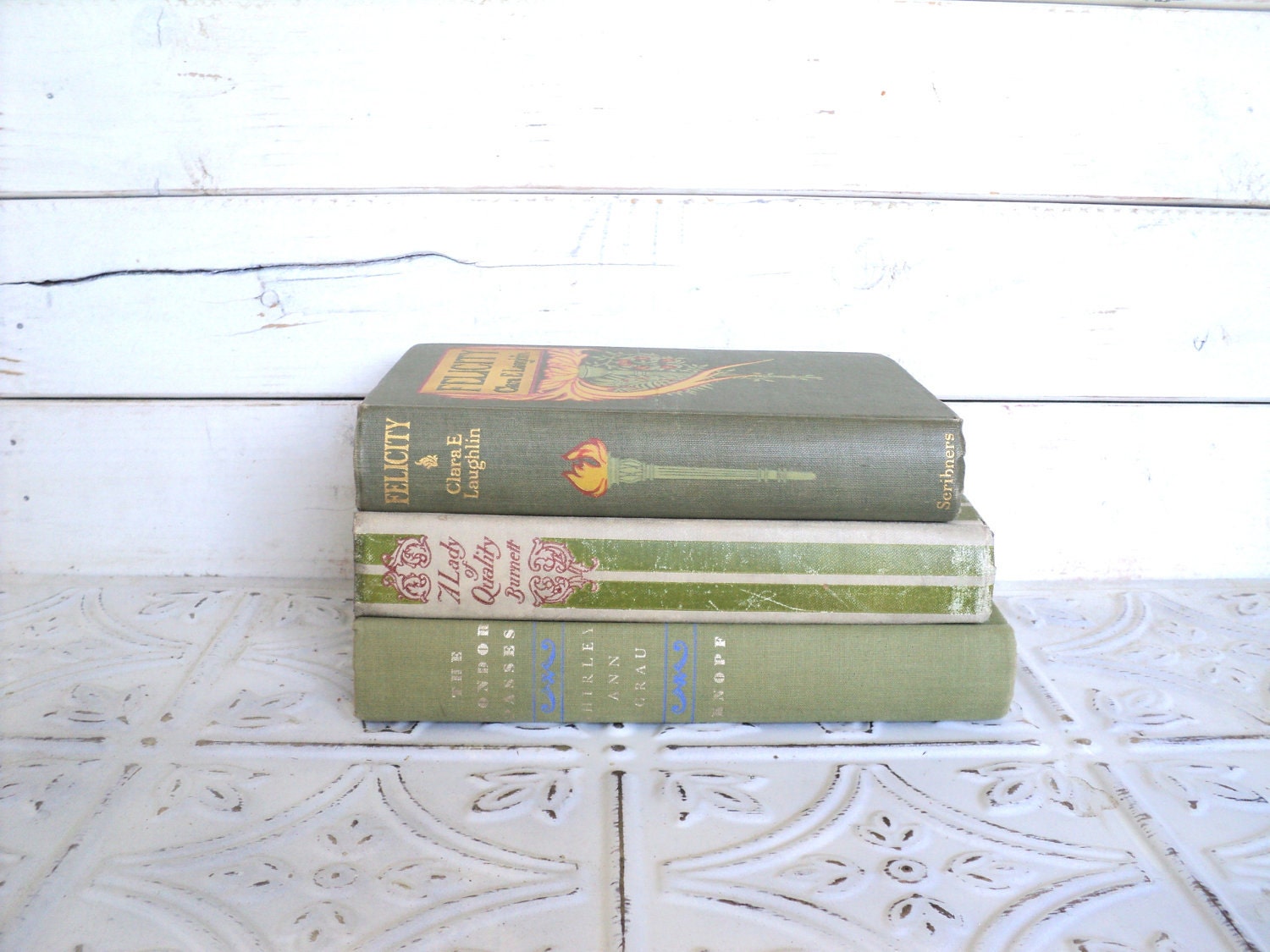 Green Books Instant Library Collection Decorative Books Photography Props Sage, Pale Green, Shabby Chic, French Country