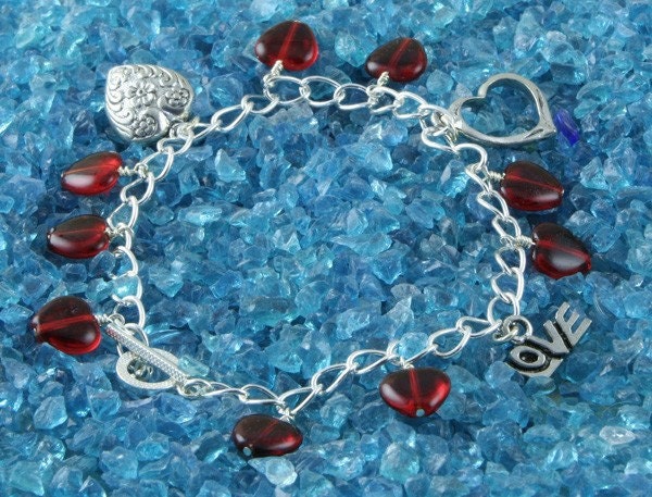 Red and Silver Heart Charms Handmade Anklet