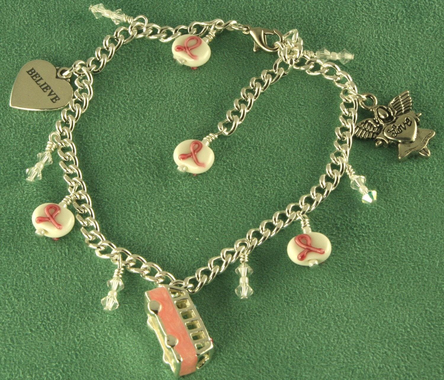 Silver Breast Cancer Awareness Journey Anklet Handmade