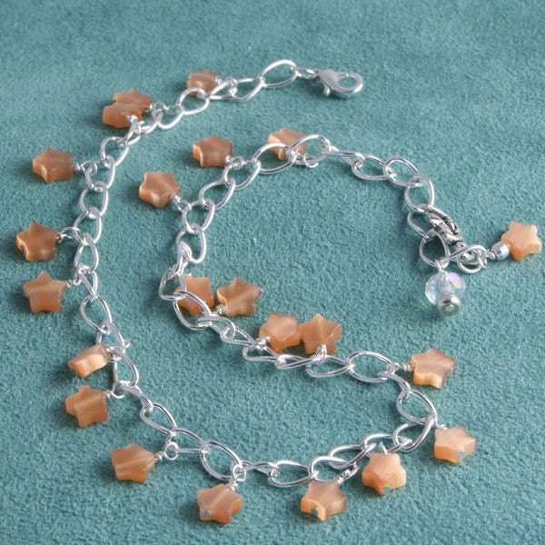 Handmade Dangling Orange Star on Silver Anklet