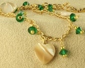 Handmade Mother of Pearl Heart and Green Crystal Anklet