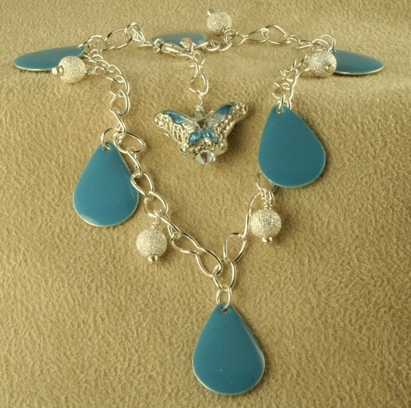 Handmade Turquoise Blue Butterfly and Silver Anklet