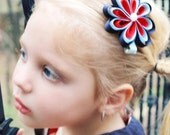 Megan Flower Cow Girl  Ribbon Sculpture Bow. Red Navy Blue Ribbon Clip.  Natica Western Bow. Free Ship Promo.