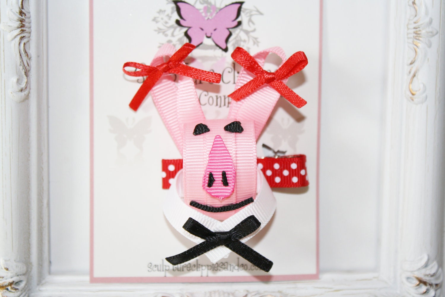 Inspired Olivia the Pig Bow. Olivia the Pig Ribbon Sculpture Clip. Free Ship Promo