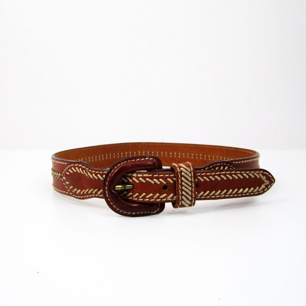 chestnut leather whipstitch belt XS/S
