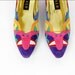 color block suede heels 10 / bright abstract face design / Zalo