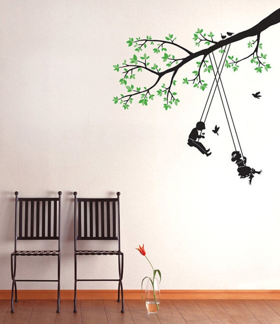 Kids & Tree Swings Home Decor Mural Art Point Wall Sticker PS91