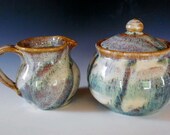 Cream and Sugar. Speckled Cream/ Green Glazed.